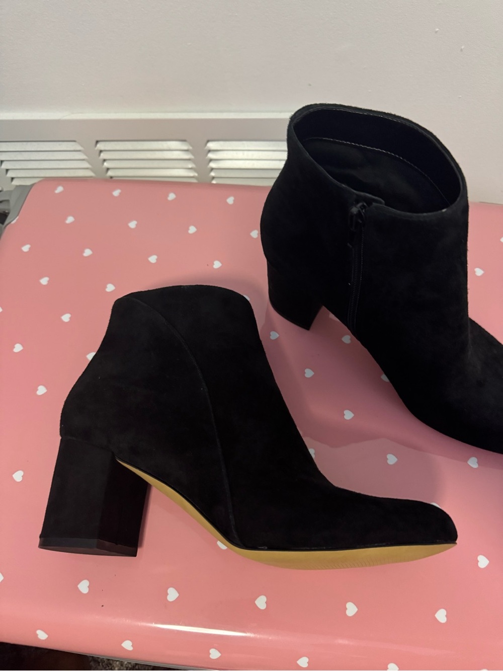 INC International Concepts Black Suede Block Heel Ankle Booties